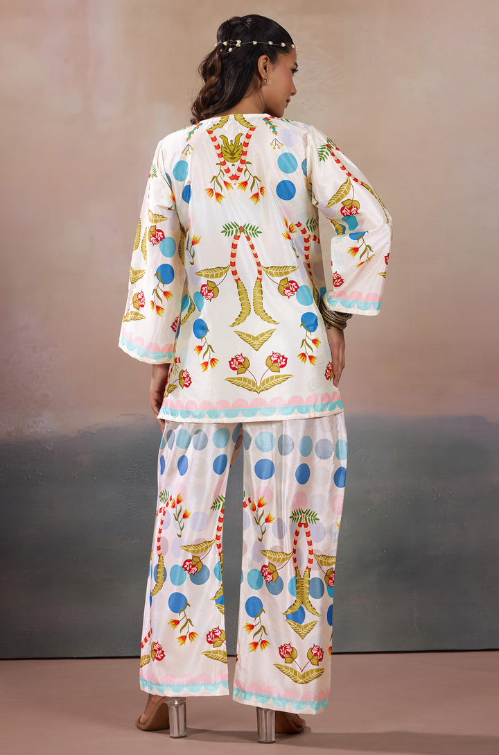 Pearl Dewdrop Silk Crepe Women Co-ord Set with Digital Print | Top and Bottom