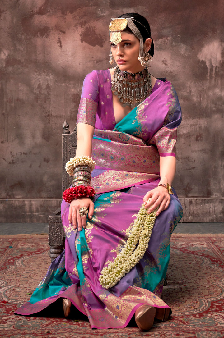 Lavender Chromatic Woven Silk Saree