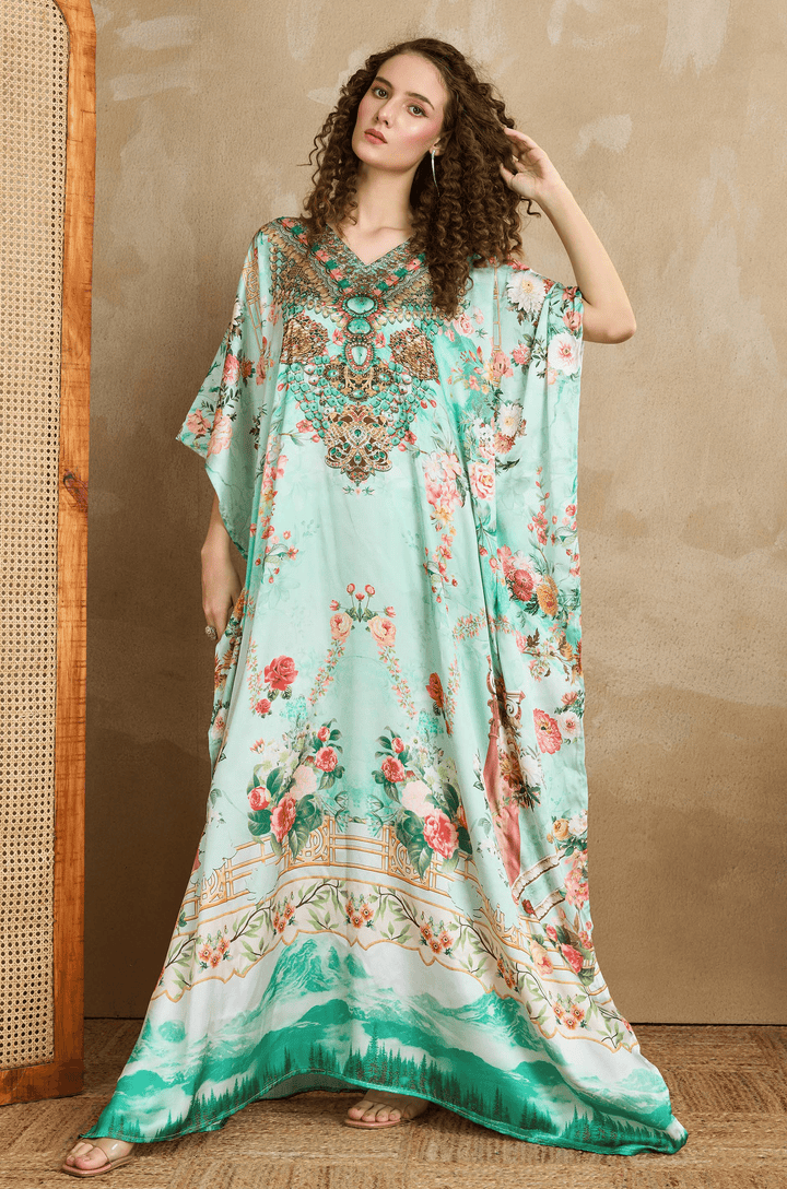 Serene Majesty Soft Satin Women Kaftan with Rhinestones