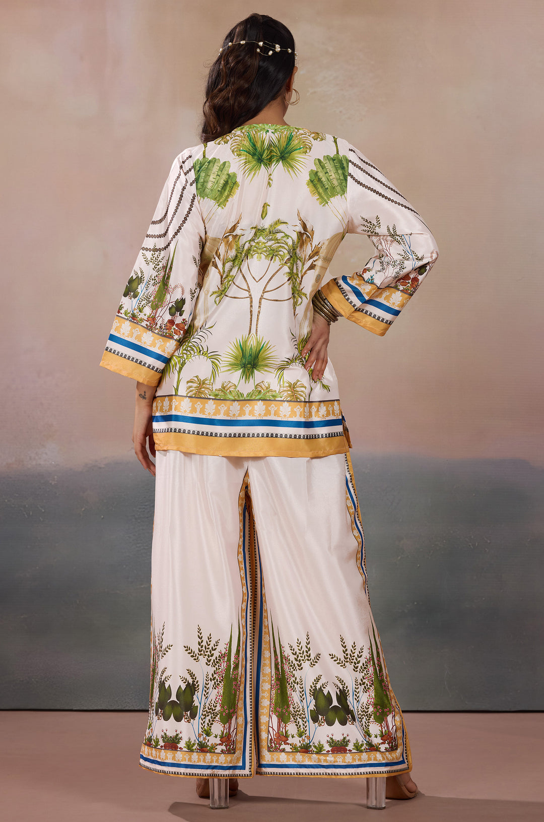 Palmscape Silk Crepe Women Co-ord Set with Digital Print | Top and Bottom