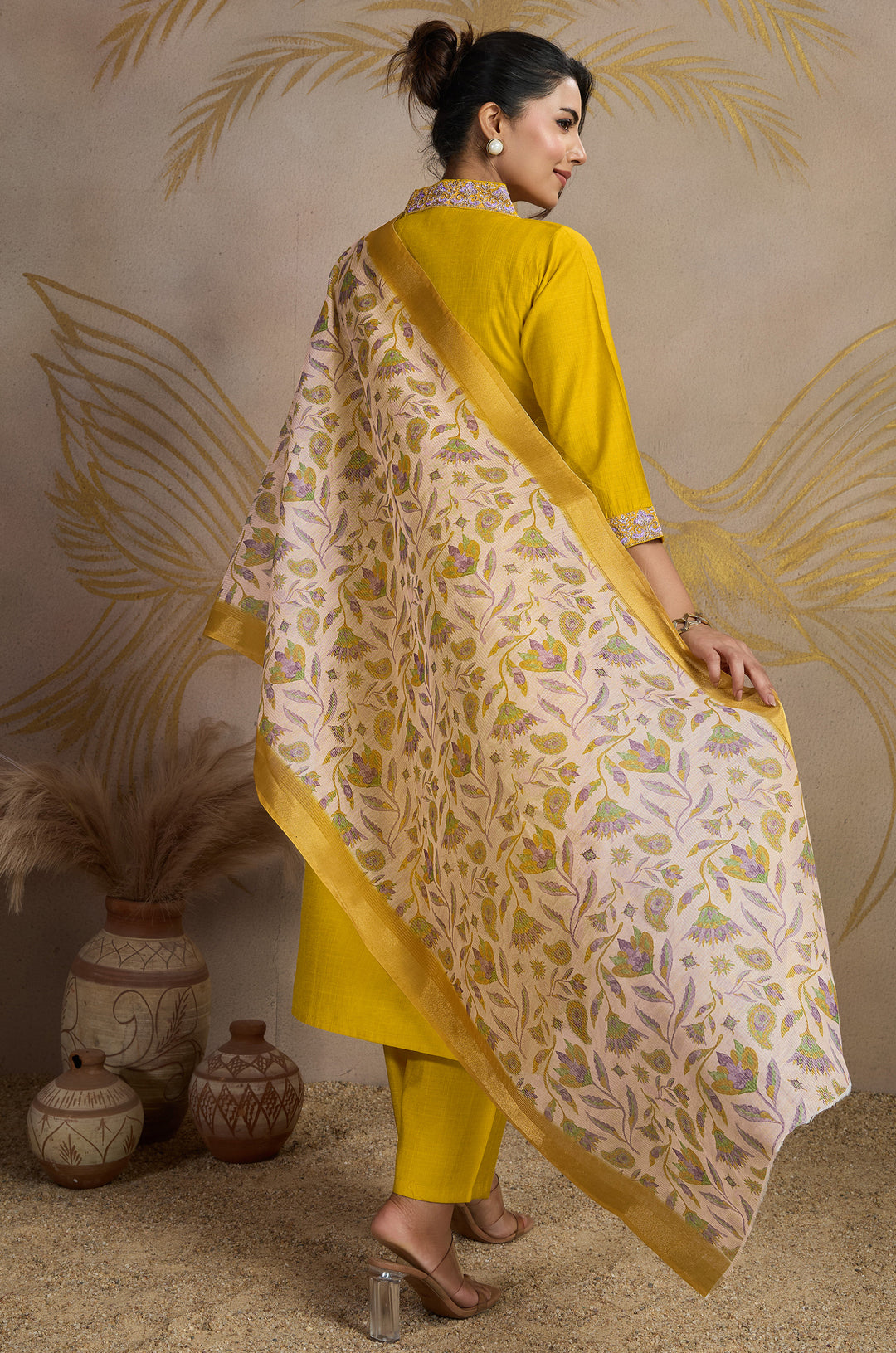 Golden Hour Viscose Silk Women Suit Set with Kora Shimmer Dupatta