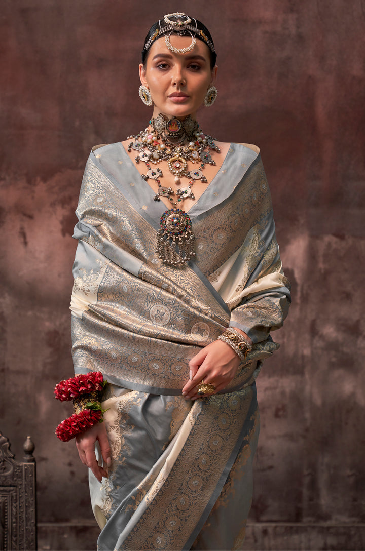 Pastel Blue Chromatic Woven Silk Saree