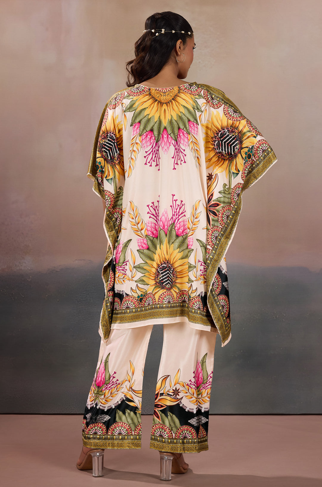 Sunlit Serenade Silk Crepe Women  Co-ord Set with Digital Print | Top and Bottom