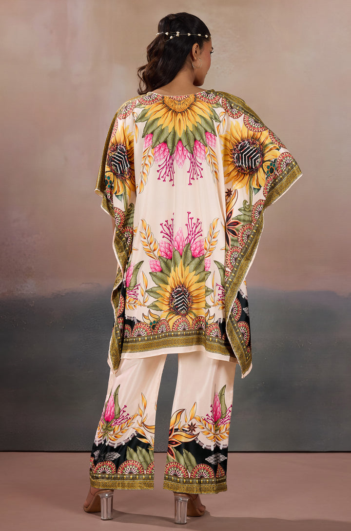 Sunlit Serenade Silk Crepe Women  Co-ord Set with Digital Print | Top and Bottom