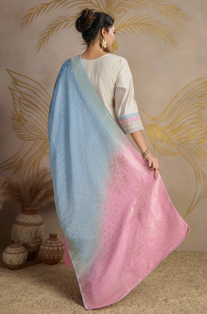 Ombre Grace Roman Silk Women Suit Set with Pure Viscose Jacquard Dupatta