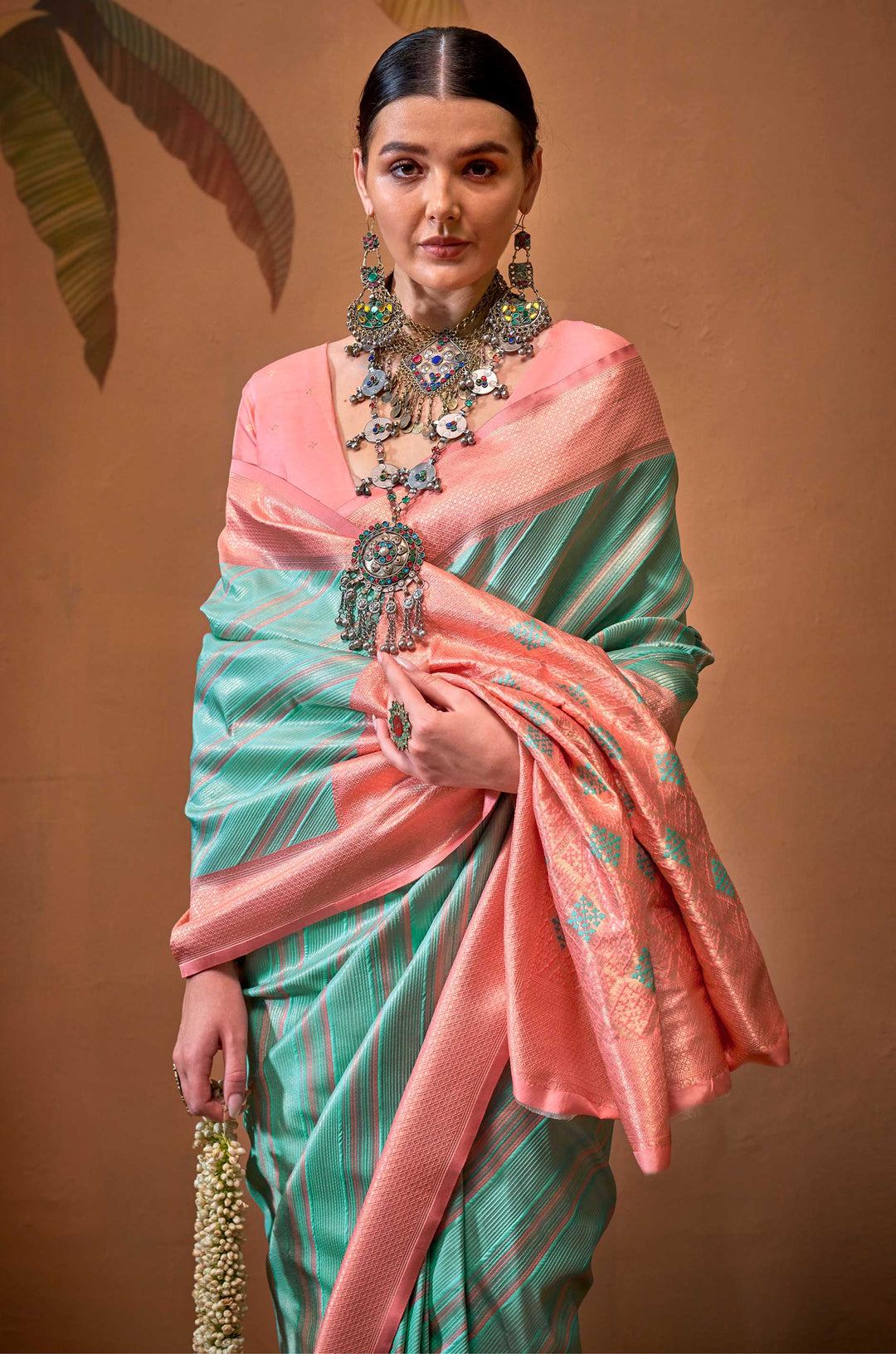 Sea Green Bare Essence Woven Silk Saree