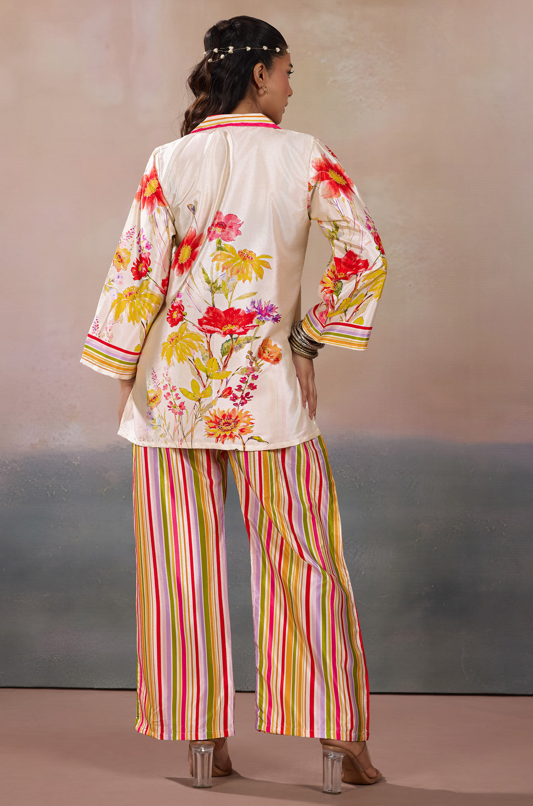 Blossom Breeze Silk Crepe Women Co-ord Set with Digital Print | Top and Bottom