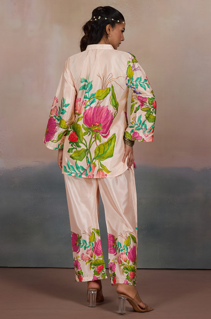 Dusky Grove Silk Crepe Women Co-ord Set with Digital Print | Top and Bottom