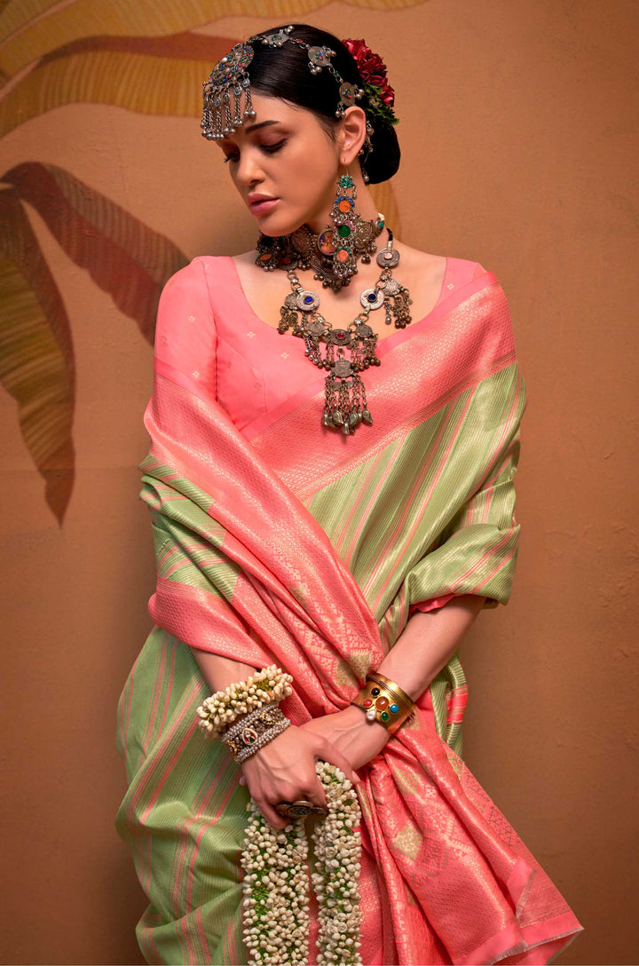 Pastel Green Bare Essence Woven Silk Saree