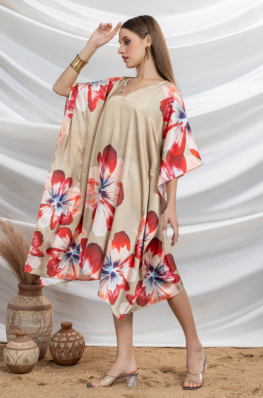 Ladies Kaftan Caftan Couleur Bronze Vintage Pure Silk Long Kaftan