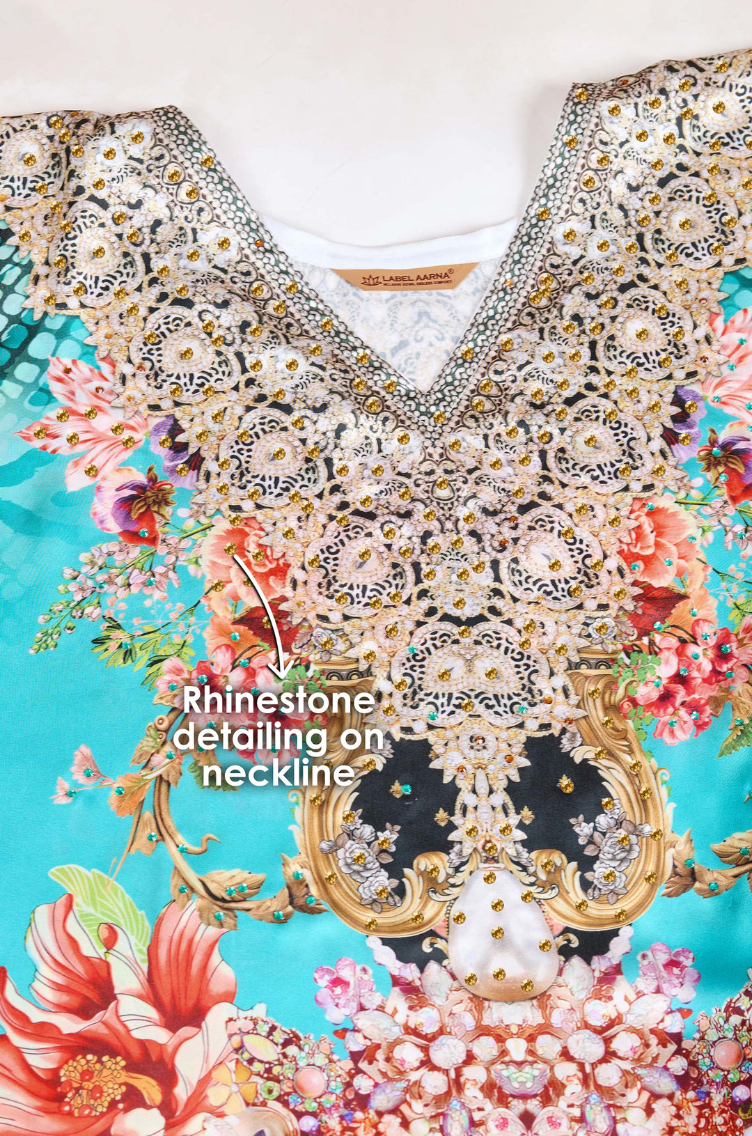 Royal Tides Soft Satin Women Kaftan with Rhinestones