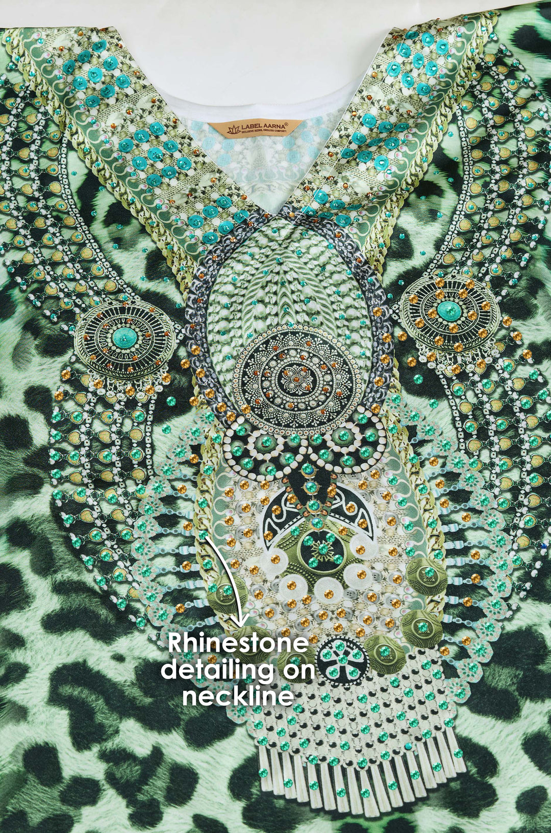 Wild Blue Dynasty Soft Satin Women Kaftan with Rhinestones