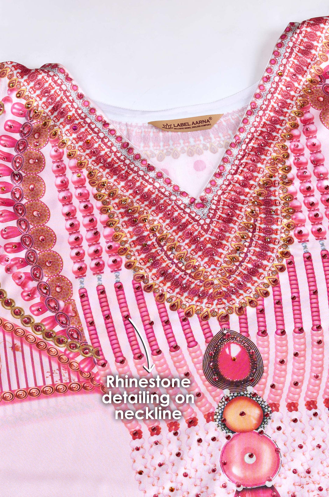 Rosé Empress Soft Satin Women Kaftan with Rhinestones