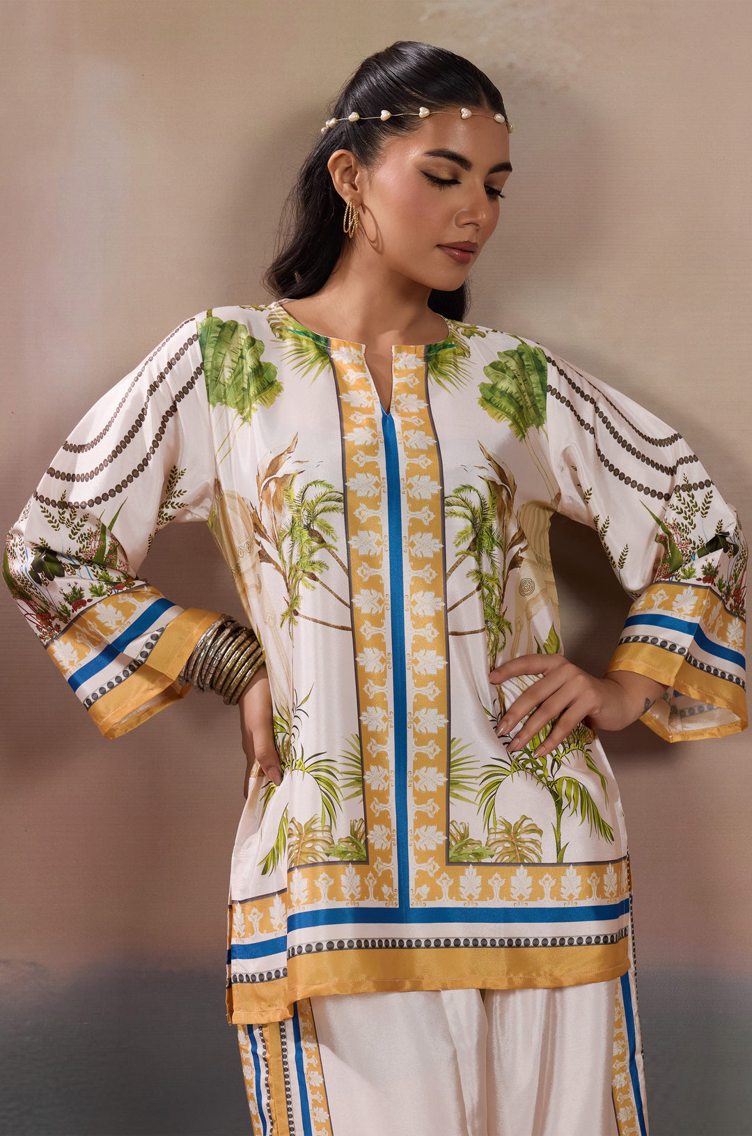 Palmscape Silk Crepe Women Co-ord Set with Digital Print | Top and Bottom