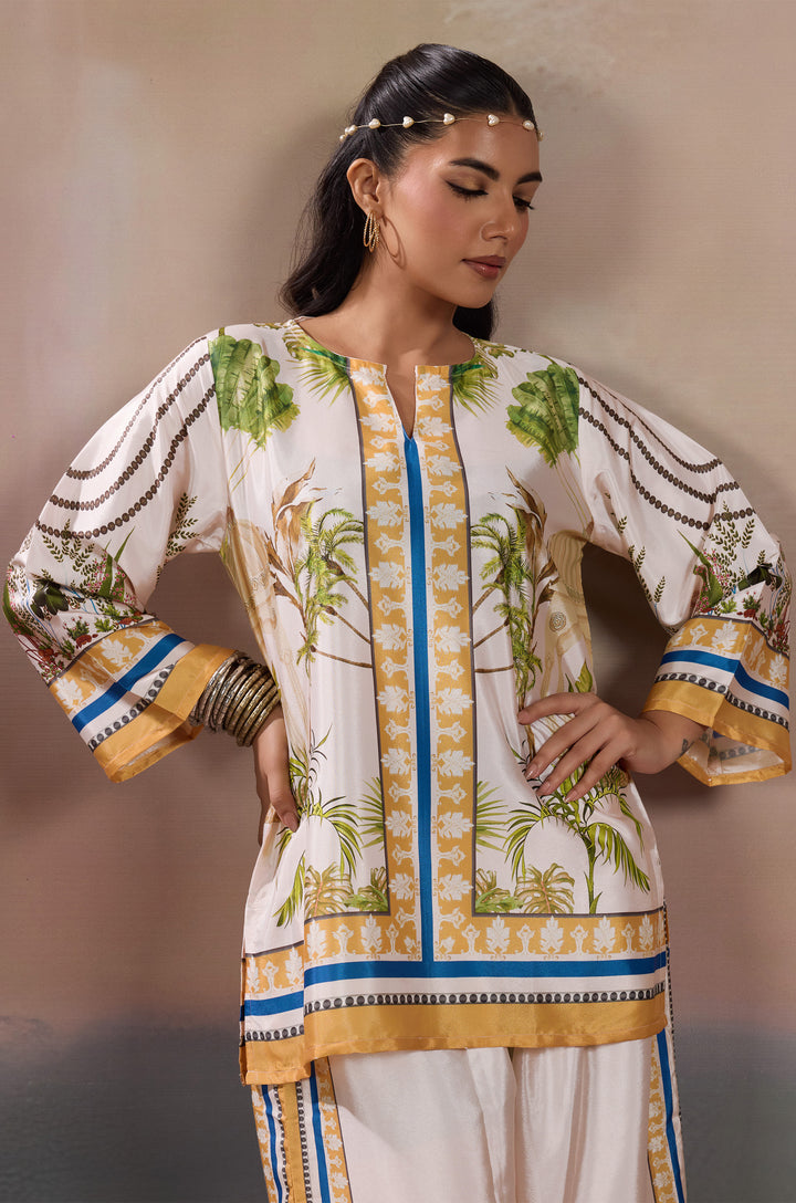 Palmscape Silk Crepe Women Co-ord Set with Digital Print | Top and Bottom