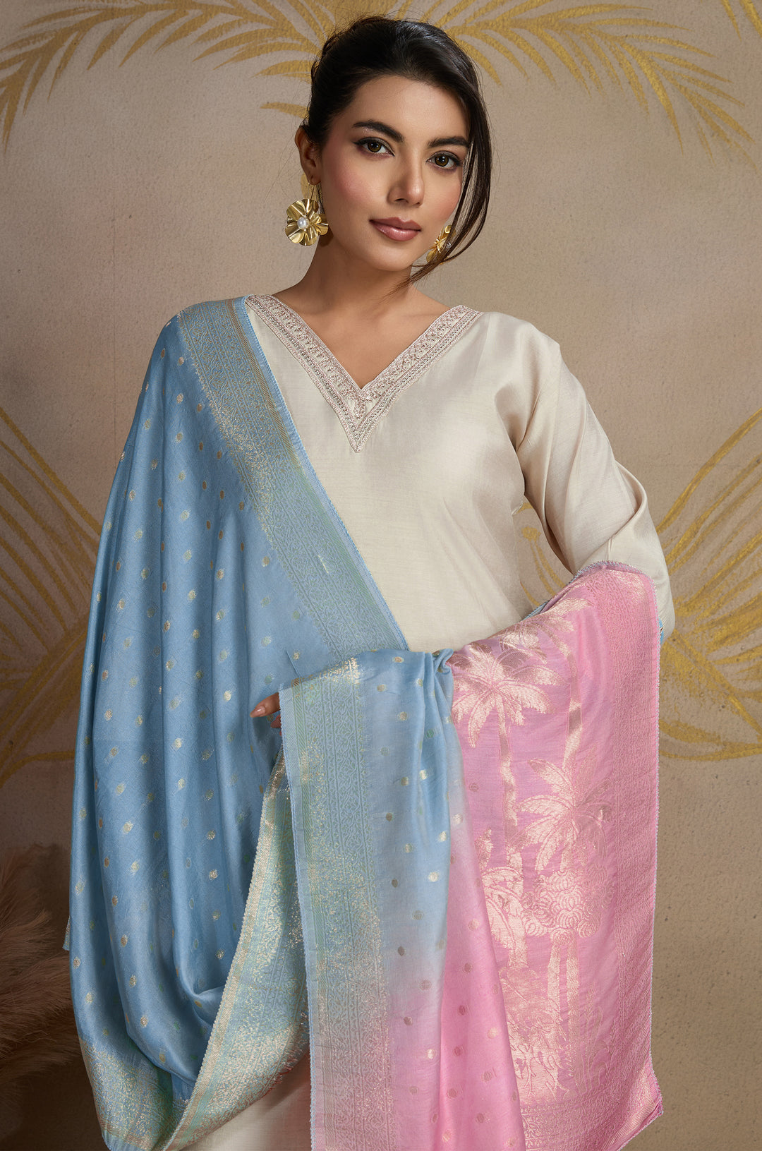 Ombre Grace Roman Silk Women Suit Set with Pure Viscose Jacquard Dupatta