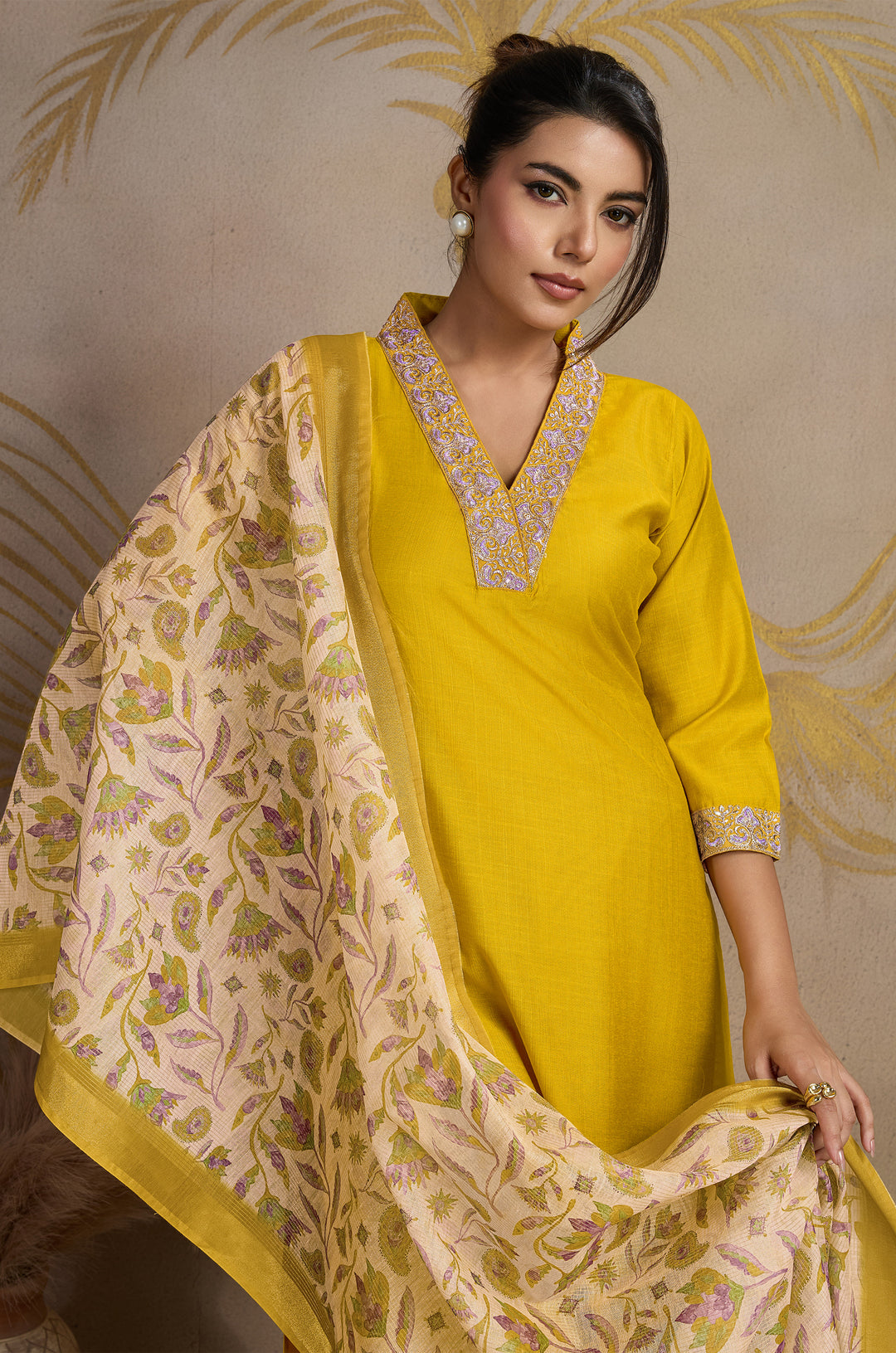 Golden Hour Viscose Silk Women Suit Set with Kora Shimmer Dupatta