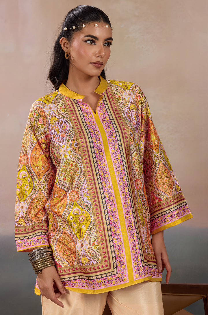 Golden Heritage Silk Crepe Women Co-ord Set with Digital Print | Top and Bottom