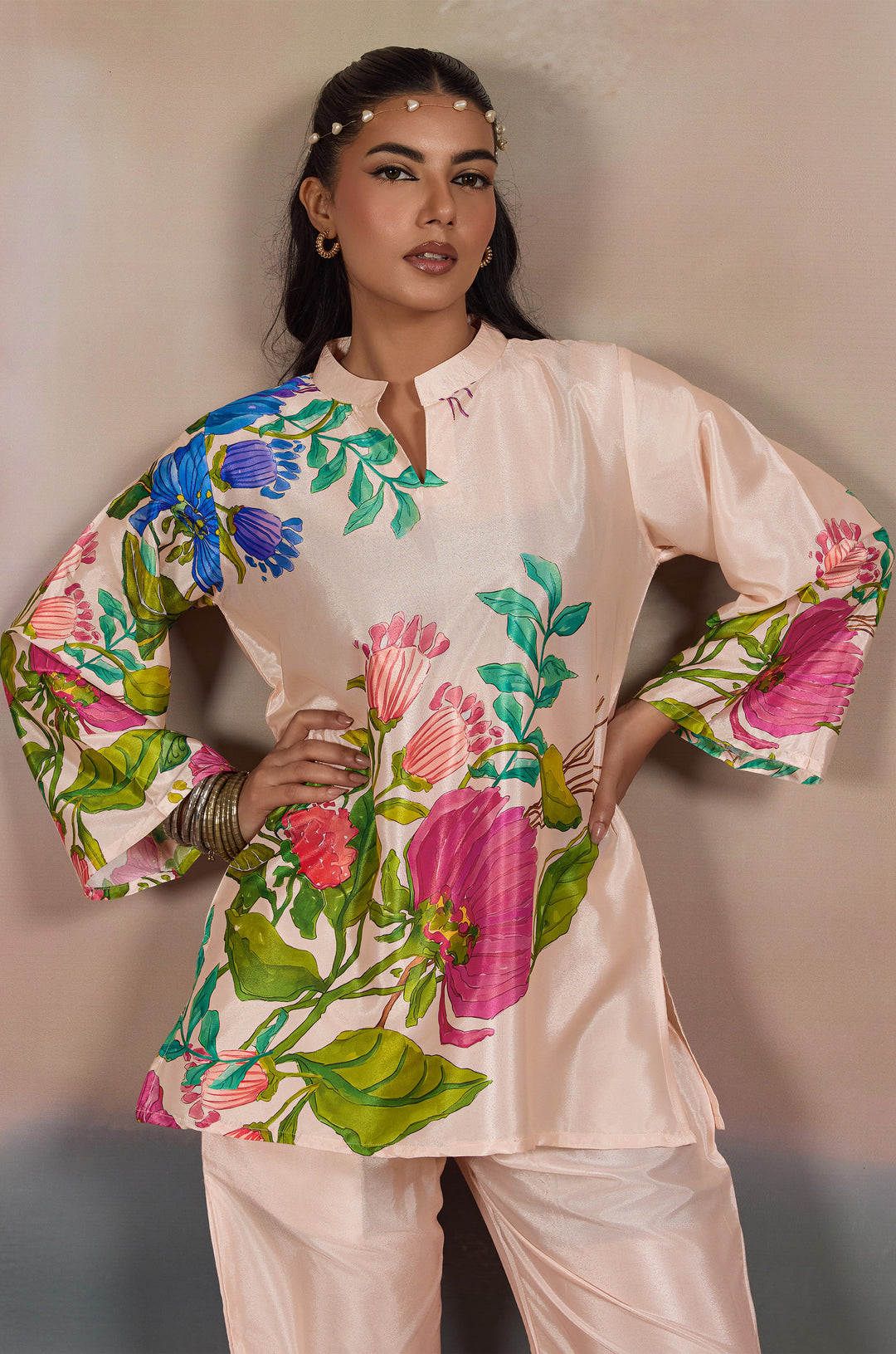 Dusky Grove Silk Crepe Women Co-ord Set with Digital Print | Top and Bottom