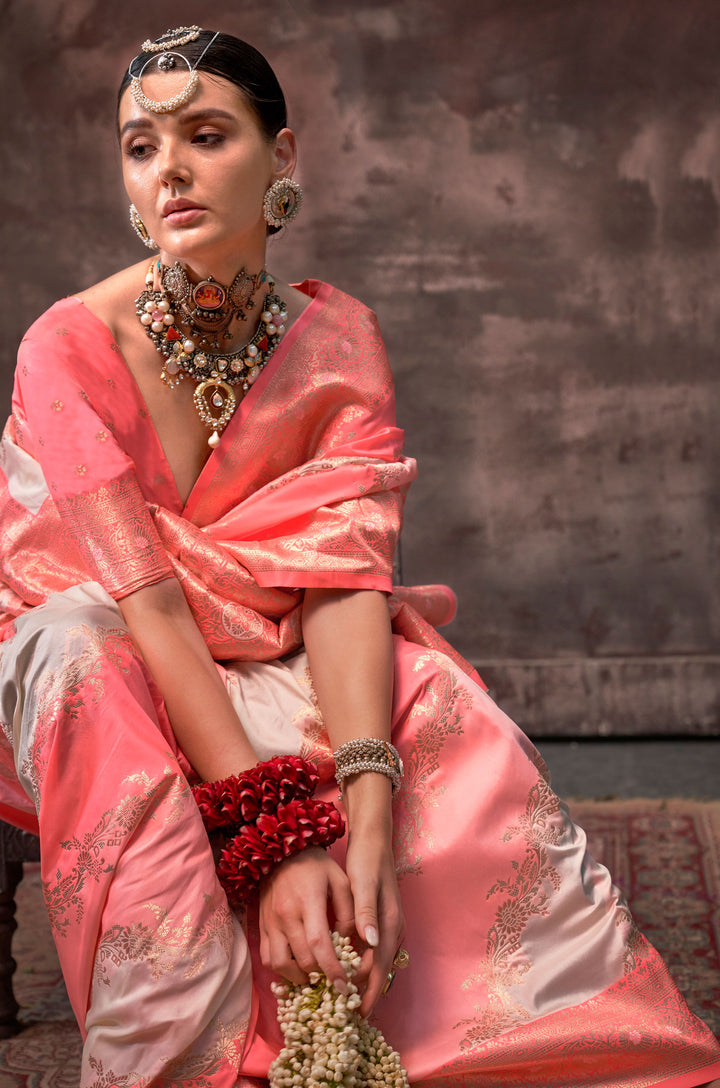 Fairy Pink Chromatic Woven Silk Saree