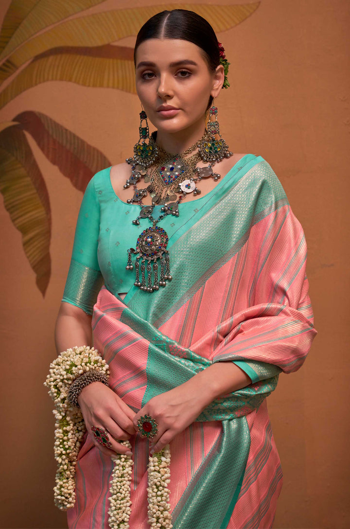 Blush Pink Bare Essence Woven Silk Saree