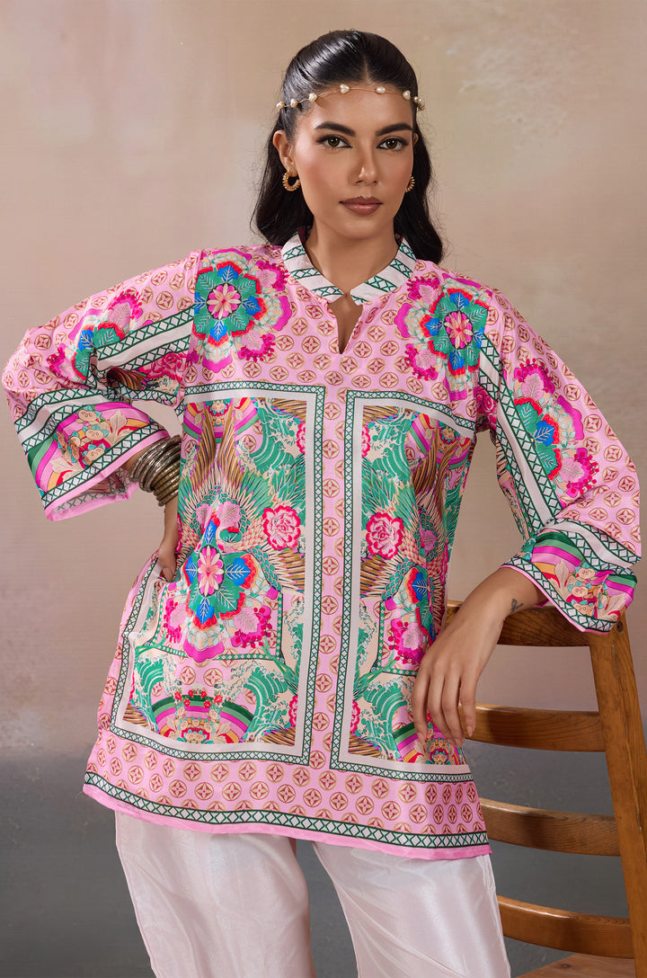 Blush Prism Silk Crepe Women Co-ord Set with Digital Print | Top and Bottom