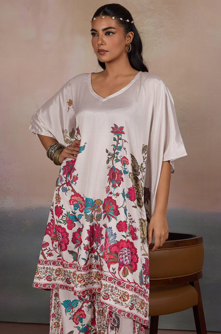 Runway Floral Silk Crepe Women Co-ord Set with Digital Print | Top and Bottom