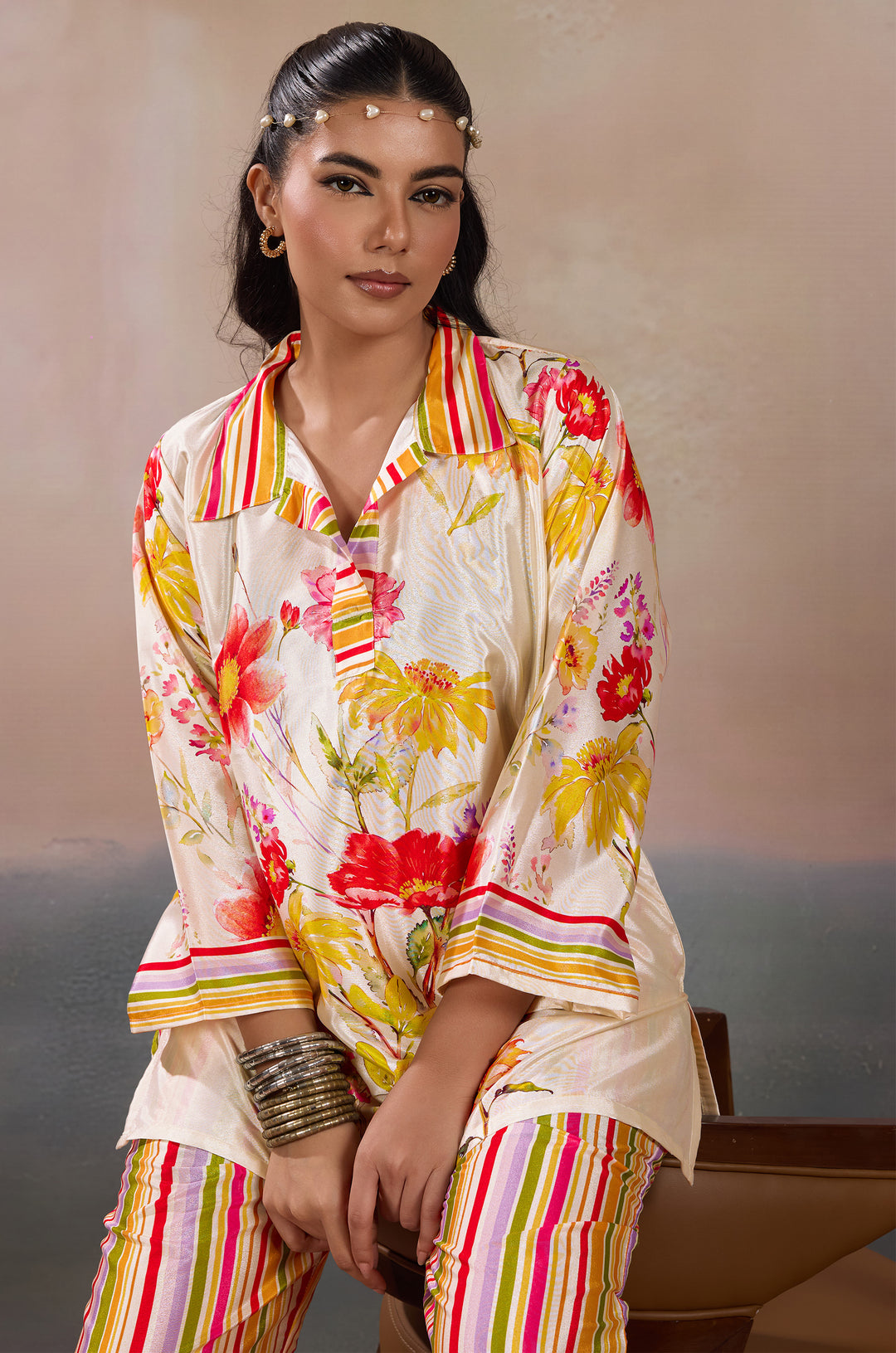 Blossom Breeze Silk Crepe Women Co-ord Set with Digital Print | Top and Bottom