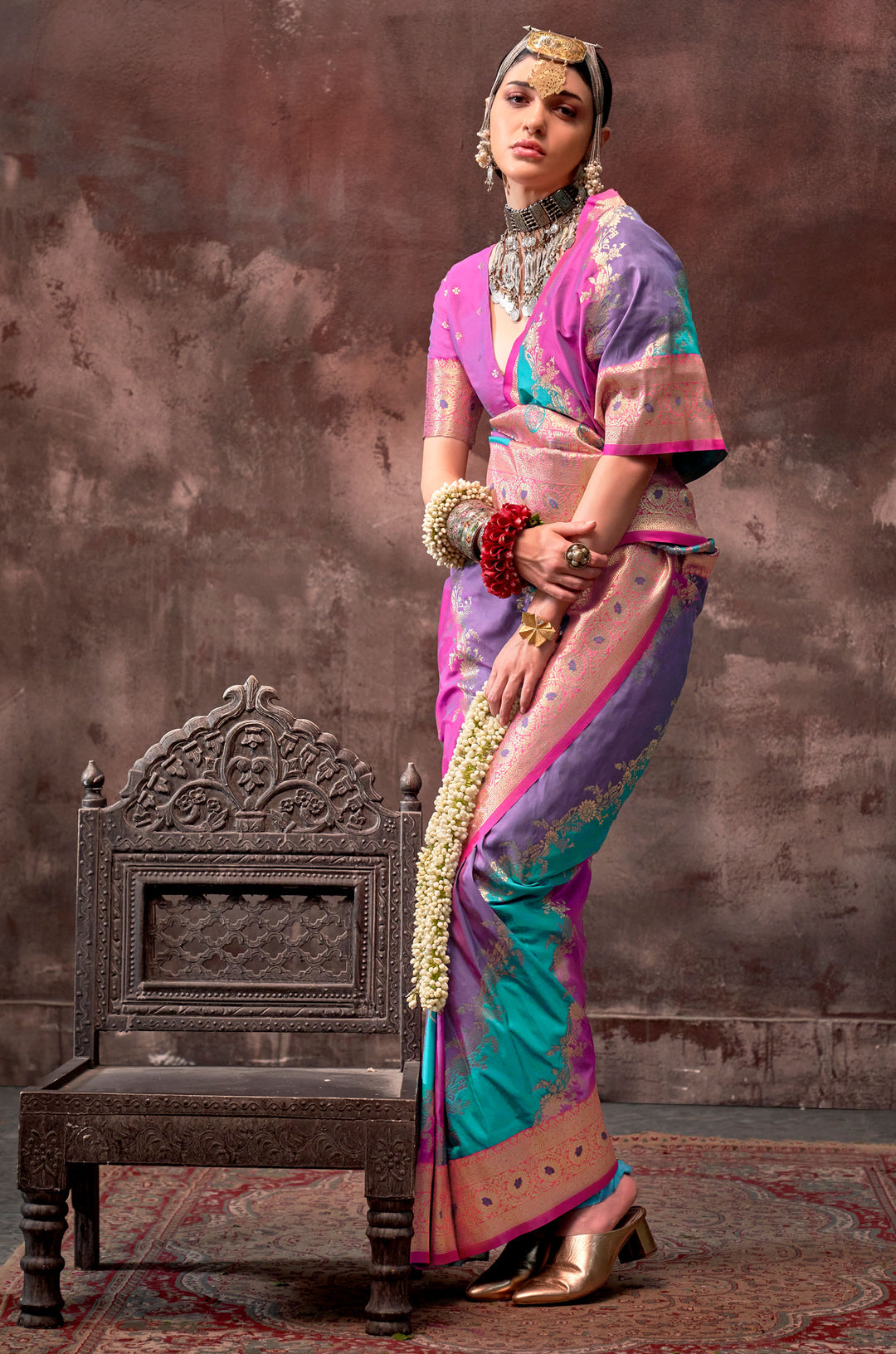Lavender Chromatic Woven Silk Saree