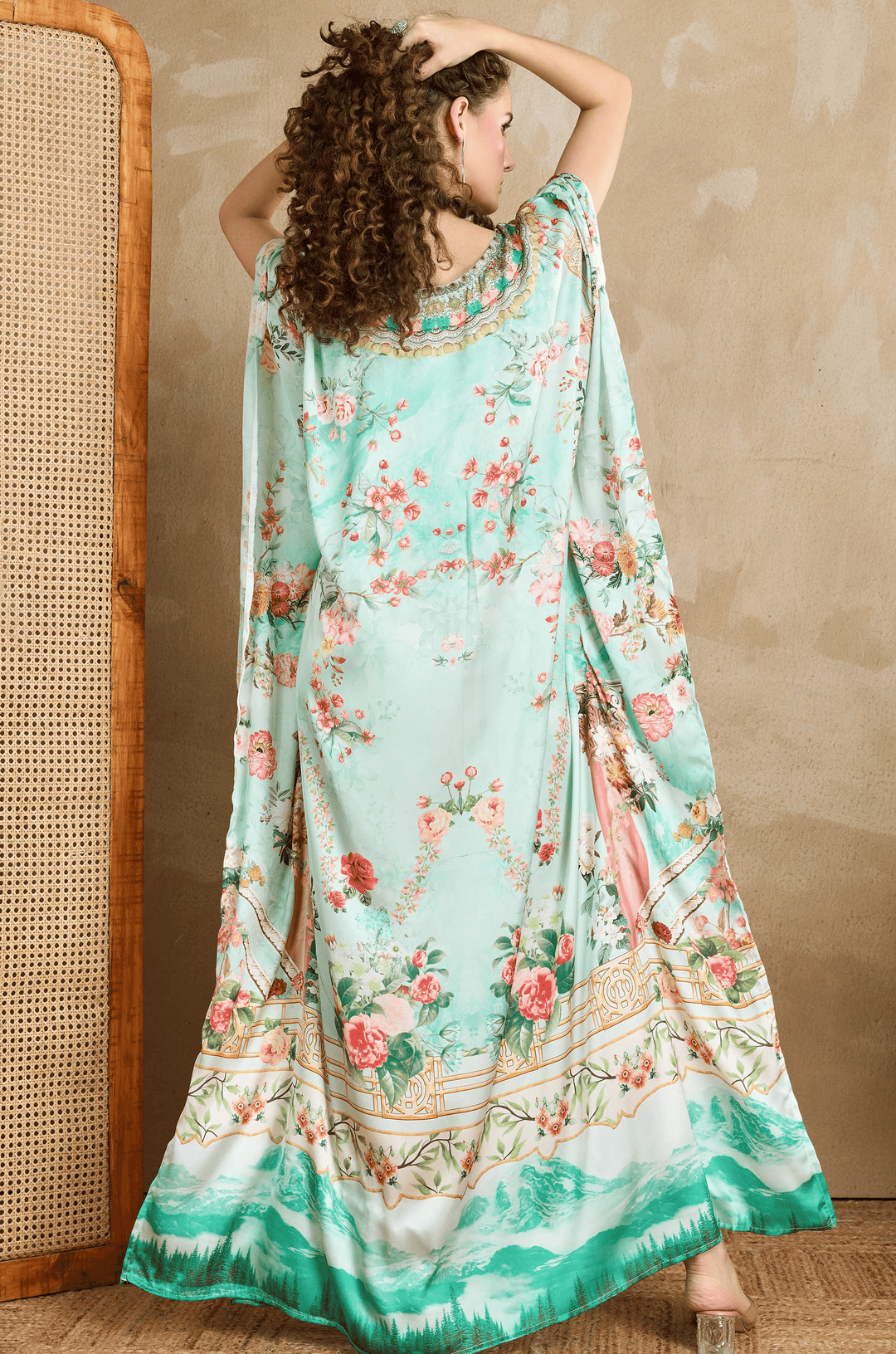 Serene Majesty Soft Satin Women Kaftan with Rhinestones