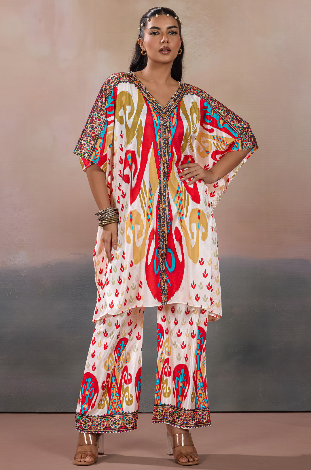 Royal Crest Silk Crepe Women Co-ord Set with Digital Print | Top and Bottom