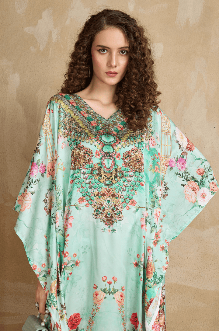 Serene Majesty Soft Satin Women Kaftan with Rhinestones