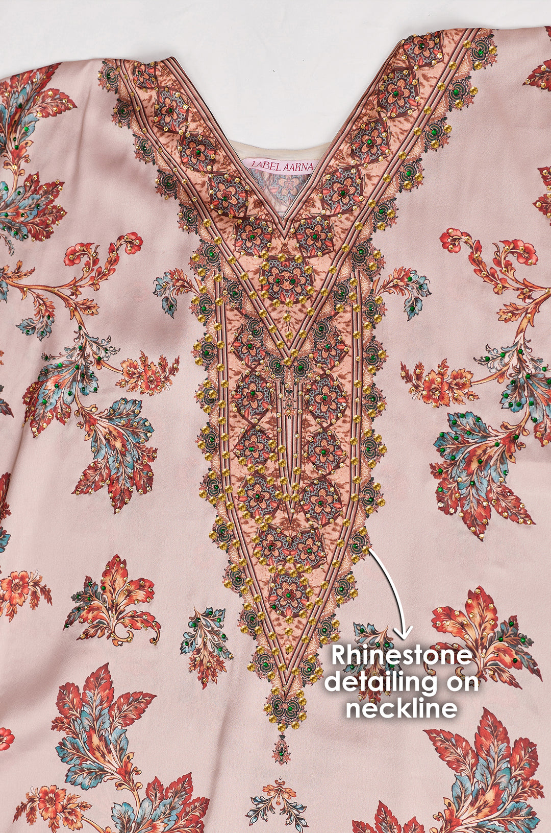 Desert Garden Soft Satin Women Kaftan Dress with Rhinestone | Digital Print