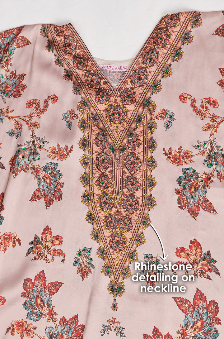 Desert Garden Soft Satin Women Kaftan Dress with Rhinestone | Digital Print