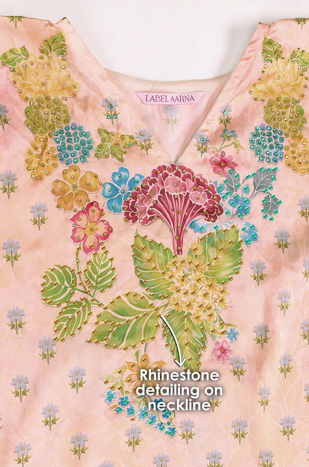 Secret Garden Soft Satin Women Kaftan Dress with Rhinestone | Digital Print