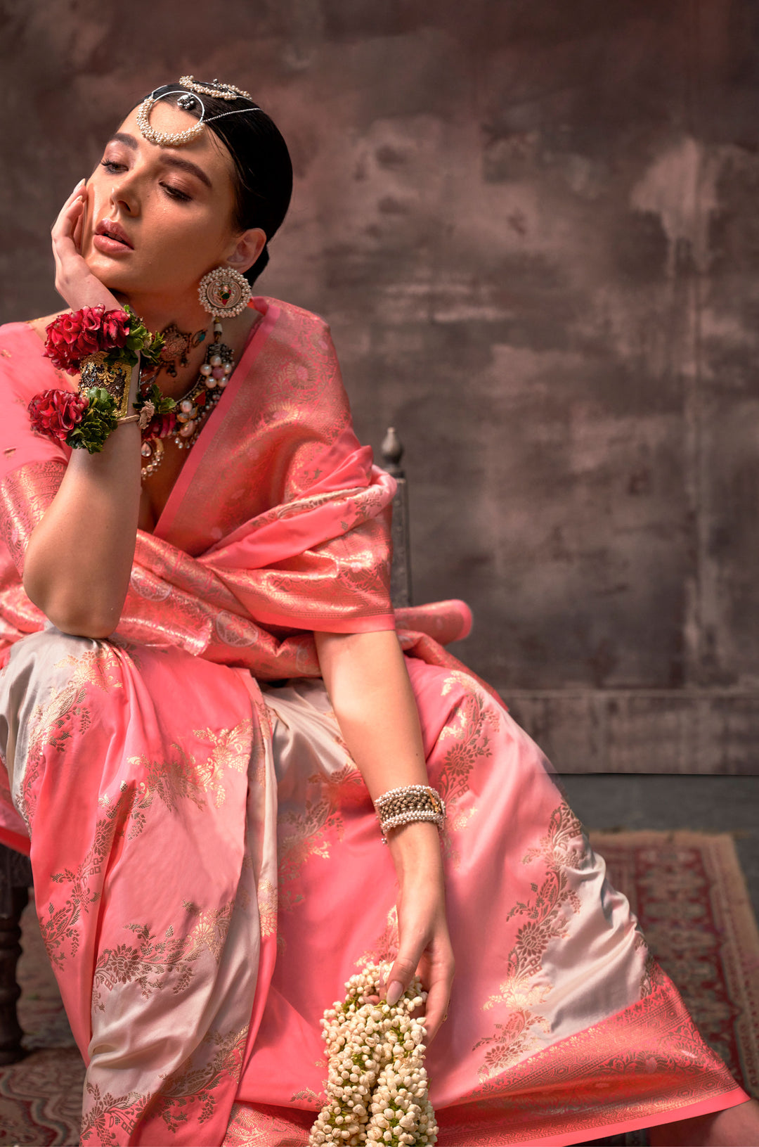 Fairy Pink Chromatic Woven Silk Saree