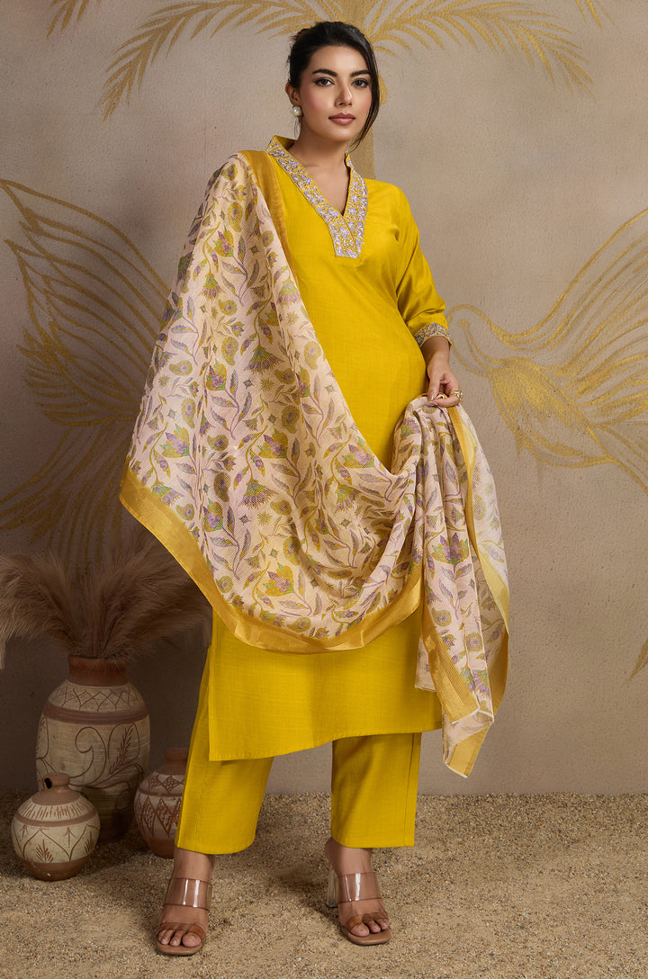 Golden Hour Viscose Silk Women Suit Set with Kora Shimmer Dupatta