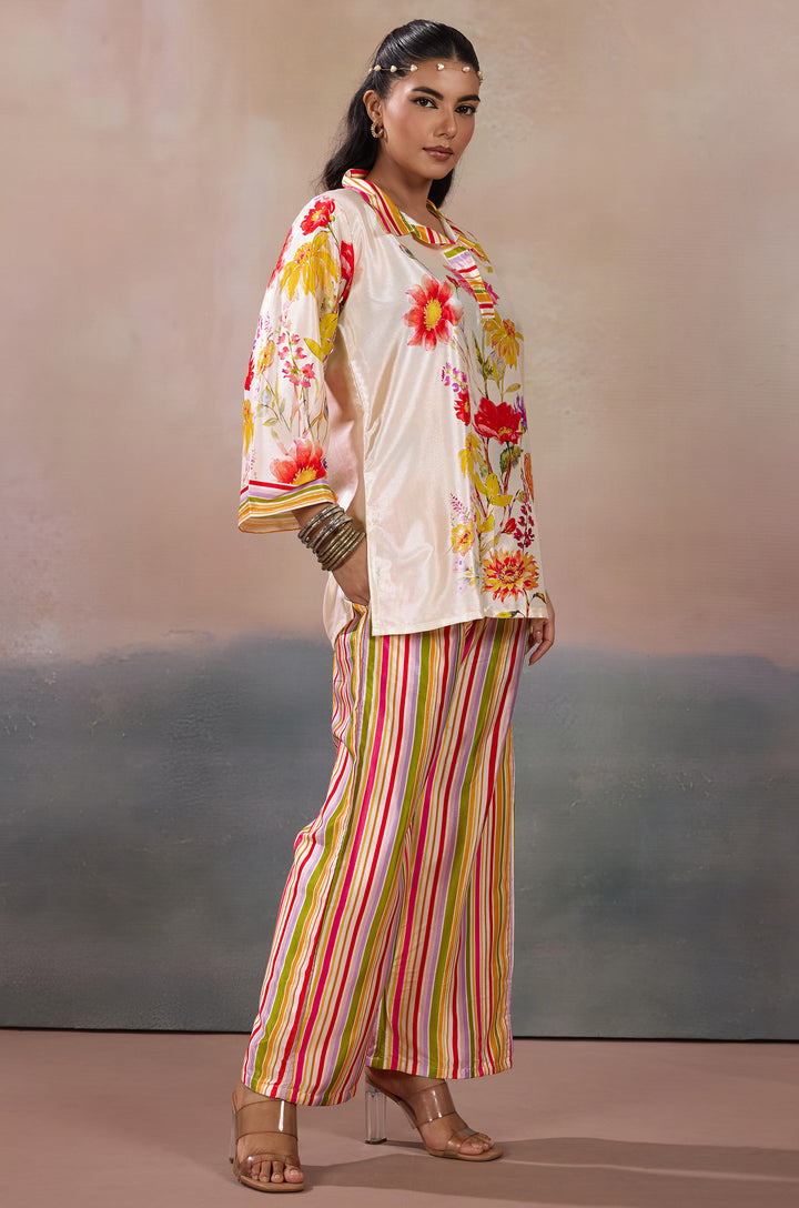 Blossom Breeze Silk Crepe Women Co-ord Set with Digital Print | Top and Bottom