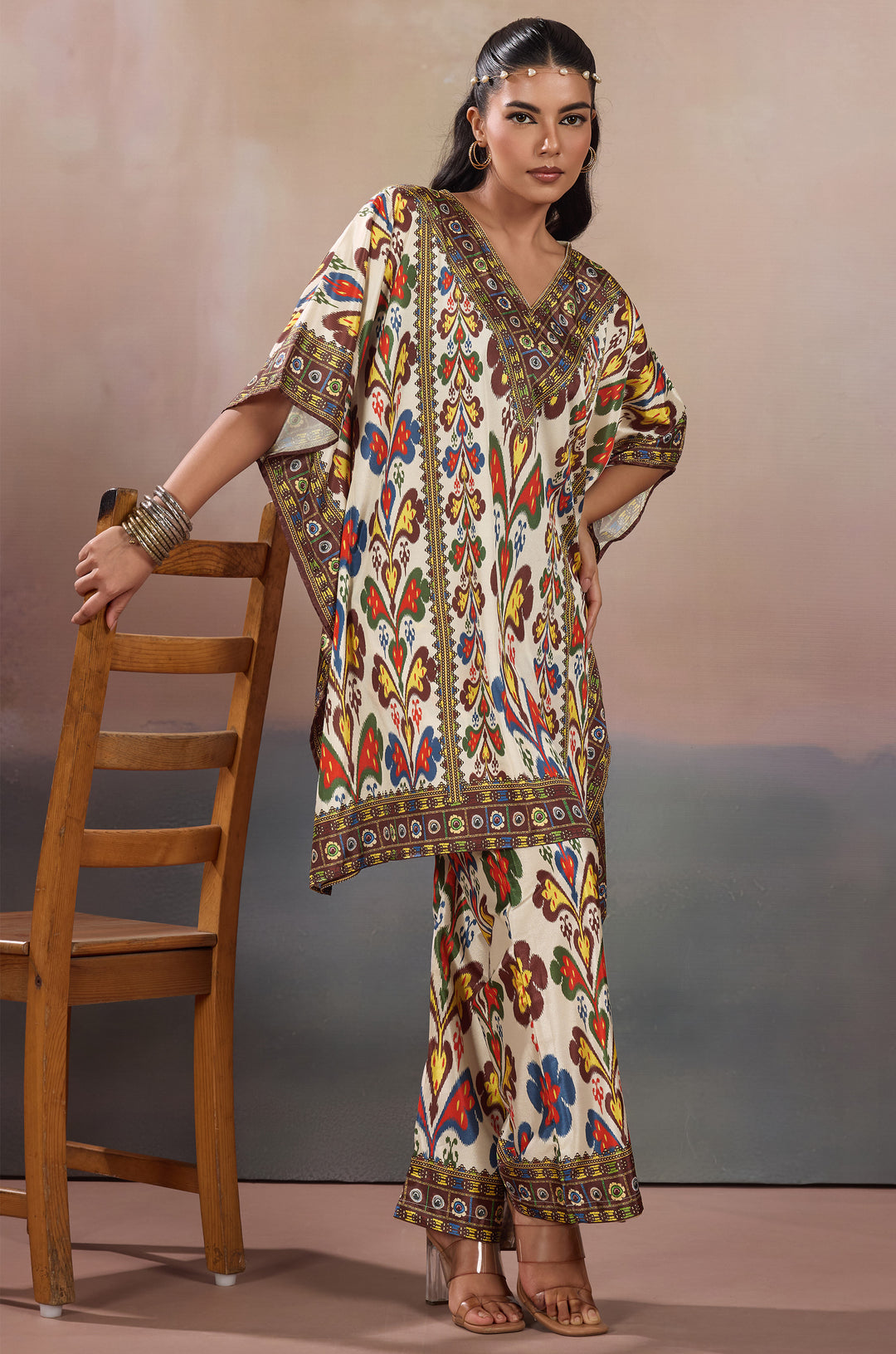 Tribal Tales Silk Crepe Women Co-ord Set with Digital Print | Top and Bottom