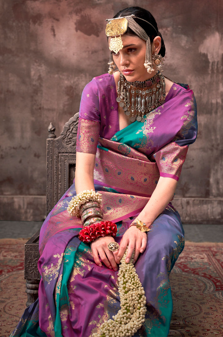 Lavender Chromatic Woven Silk Saree