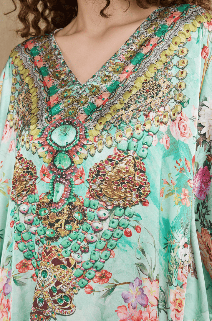 Serene Majesty Soft Satin Women Kaftan with Rhinestones