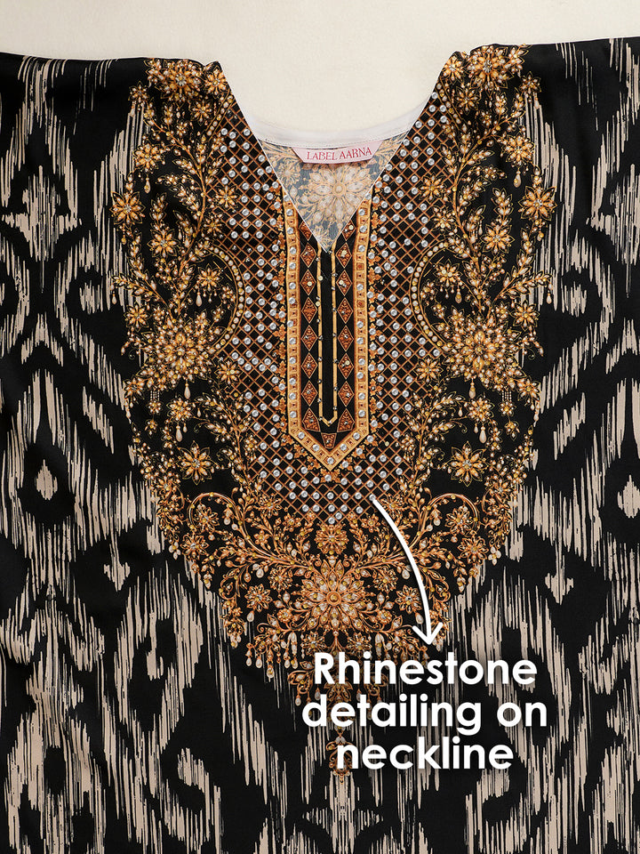 Ikat Raga Soft Satin Women Kaftan Dress with Rhinestone | Digital Print