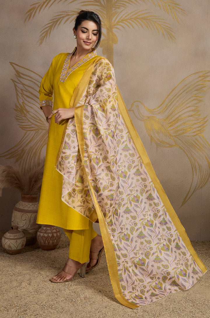 Golden Hour Viscose Silk Women Suit Set with Kora Shimmer Dupatta