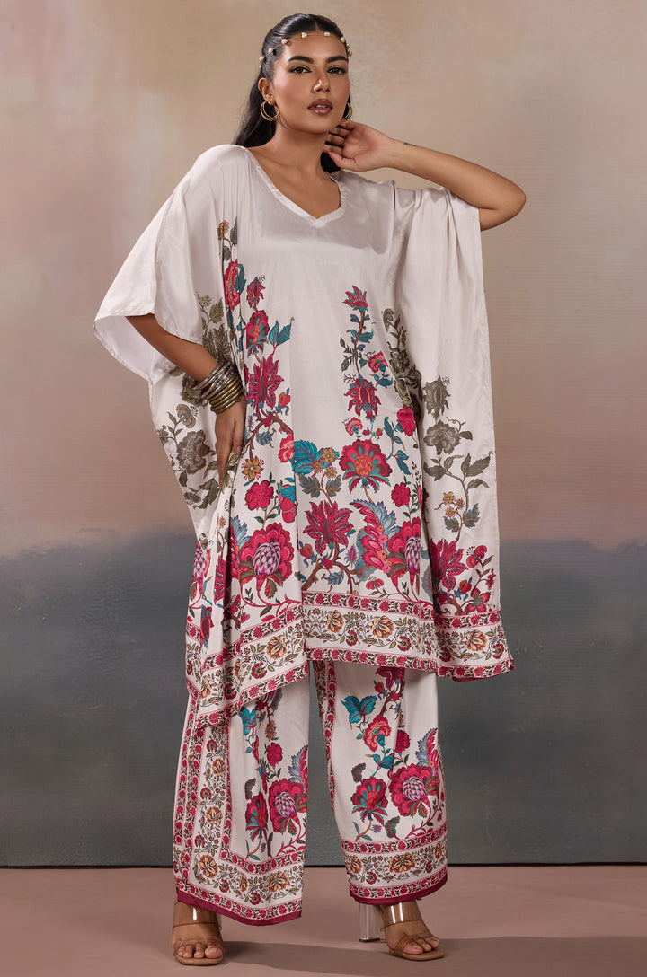 Runway Floral Silk Crepe Women Co-ord Set with Digital Print | Top and Bottom