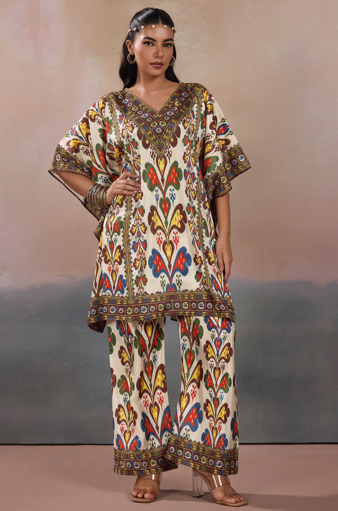Tribal Tales Silk Crepe Women Co-ord Set with Digital Print | Top and Bottom