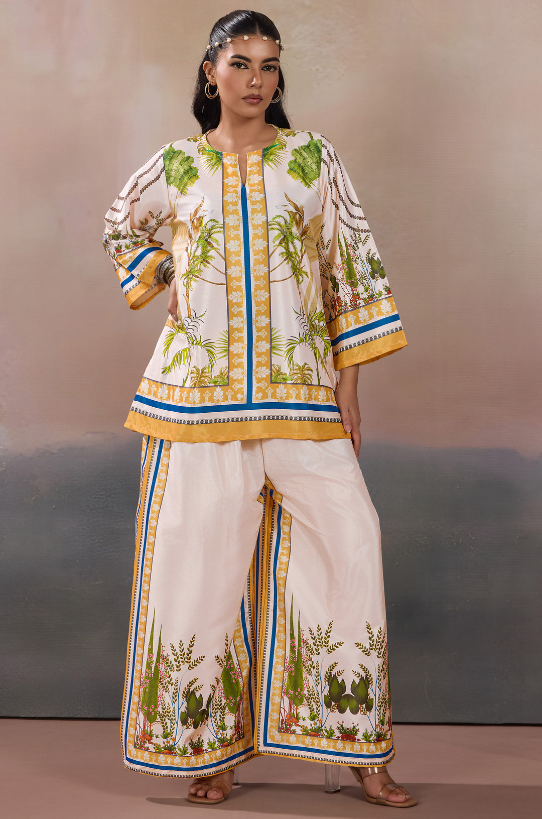 Palmscape Silk Crepe Women Co-ord Set with Digital Print | Top and Bottom