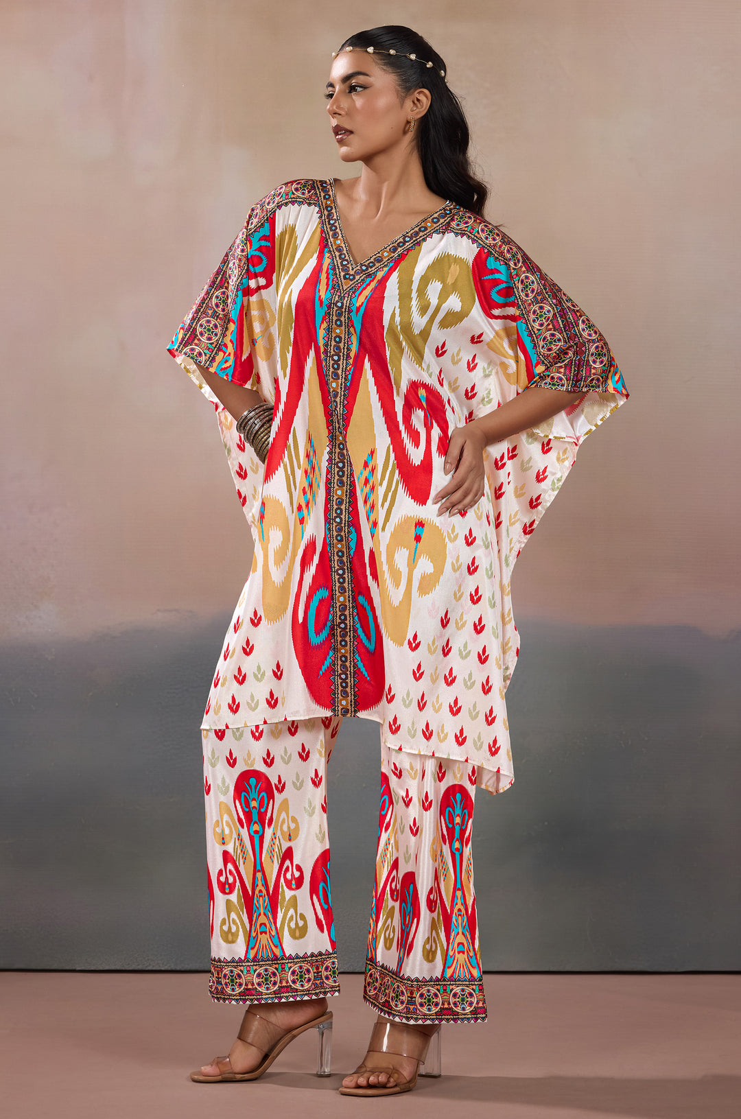 Royal Crest Silk Crepe Women Co-ord Set with Digital Print | Top and Bottom