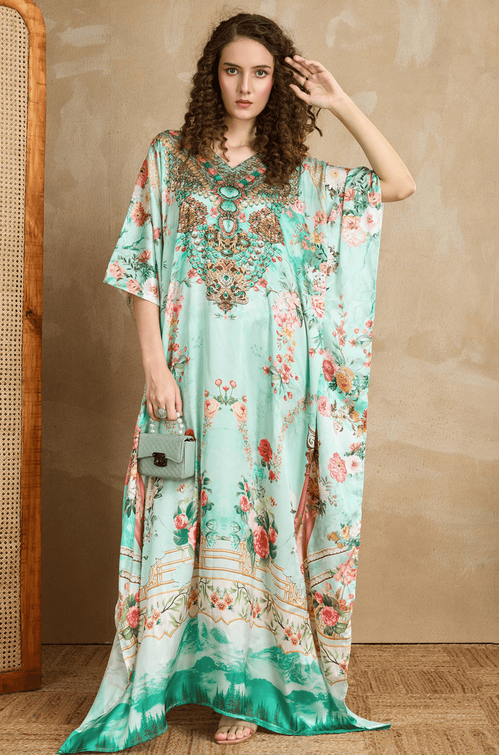 Serene Majesty Soft Satin Women Kaftan with Rhinestones