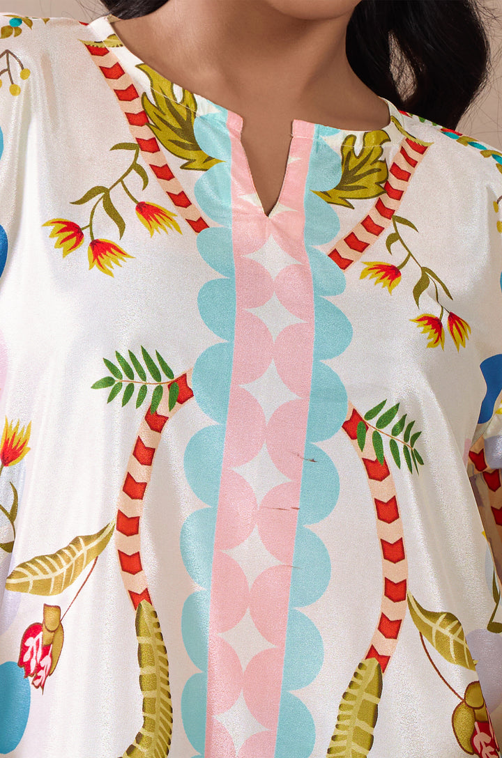 Pearl Dewdrop Silk Crepe Women Co-ord Set with Digital Print | Top and Bottom