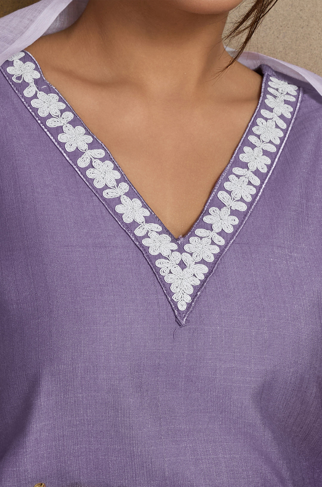 Timeless Lavender Viscose Silk Women Suit Set with Linen Brush Print Dupatta